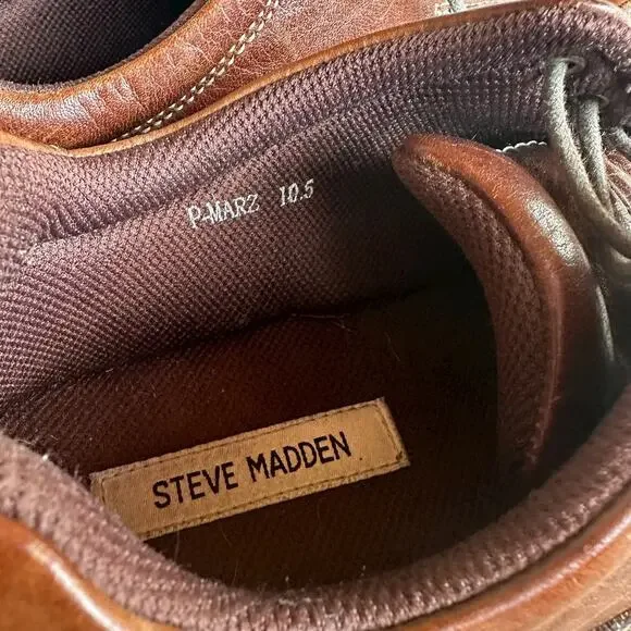 Steve Madden P.MARZ Brown Leather Moc Toe Lace Up Shoes Mens  display picture 3